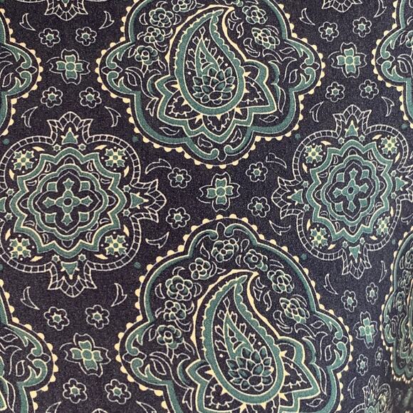 TED BAKER XS Bcrumbs Navy Green Paisley Cotton Spread Collar Short Sleeve Shirt - Picture 2 of 6